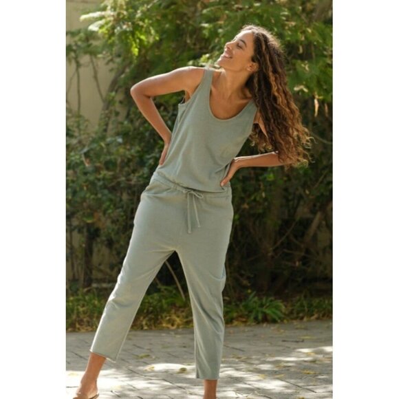 Frank & Eileen Pants - Frank Eileen Sleeveless Pants Jumpsuit Med Sage Green Ankle Crop Cottagecore